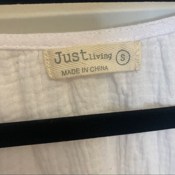 Just Living White Gauzy Short Sleeve Ruffle Top 100% Cotton Small - Picture 7 of 10